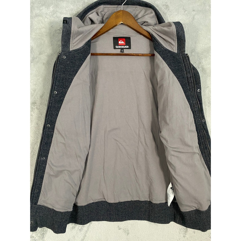 Quiksilver Mens Small Charcoal Gray Heather Full Zip Hooded Jacket Skater Casual - Picture 5 of 11